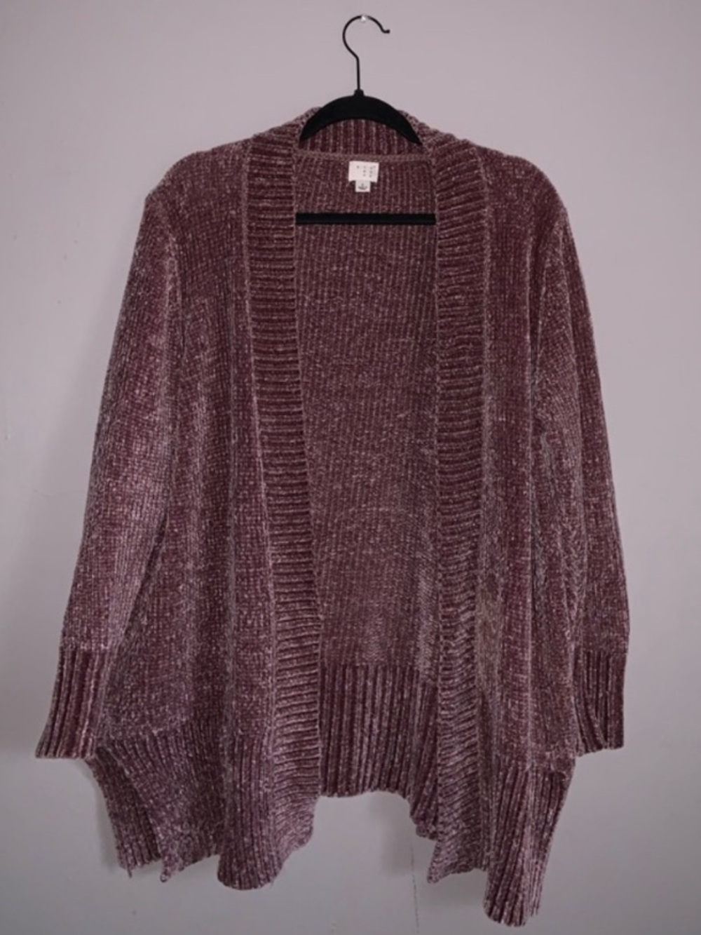 A New Day Chenille Cardigan Open Front Sweater Soft Cozy Mauve Pink - Size Large